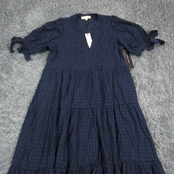 Pinch Dress Womens Small Blue Check Puff Sleeve Tiered Maxi Boho Lined NWT - Picture 2 of 16